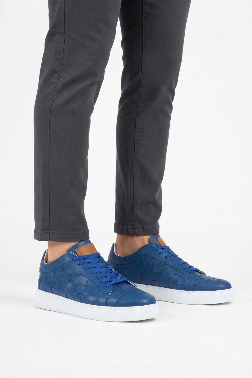 Vimini Yüksek Kalite Bağcıklı Kalın Taban Günlük Erkek Sneaker Mavi