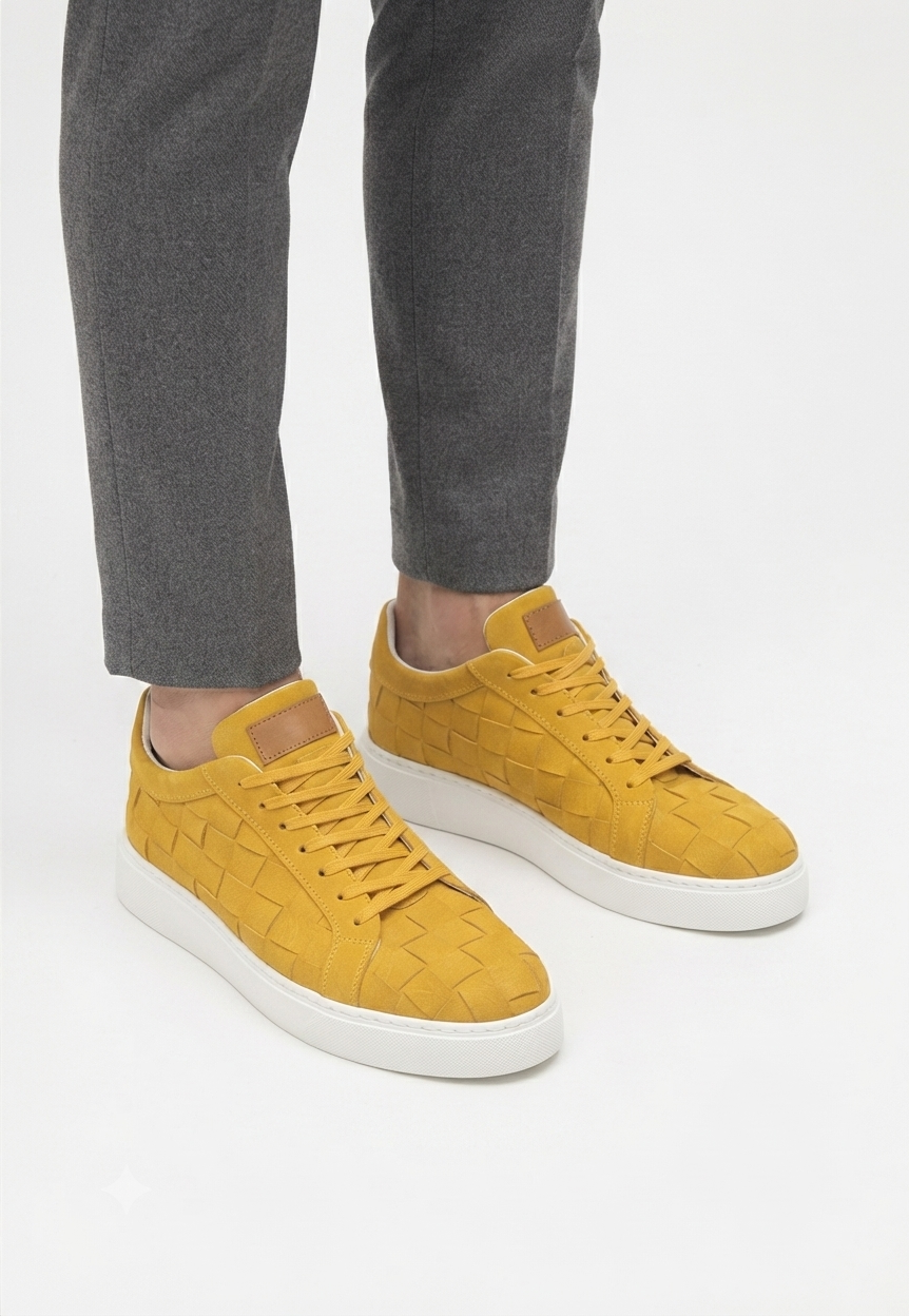 Vimini Yüksek Kalite Bağcıklı Kalın Taban Günlük Erkek Sneaker Sarı