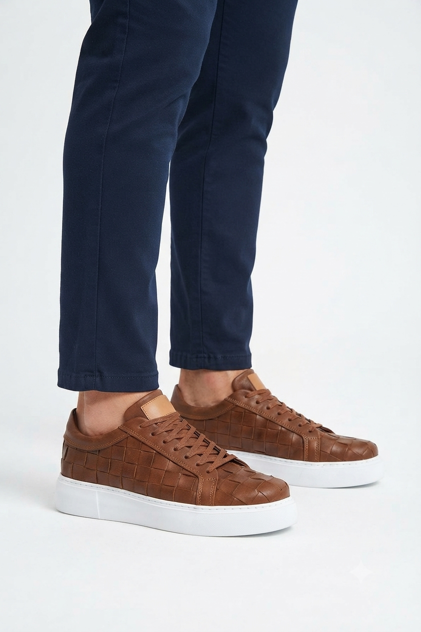 Vimini Yüksek Kalite Bağcıklı Kalın Taban Günlük Erkek Sneaker Taba