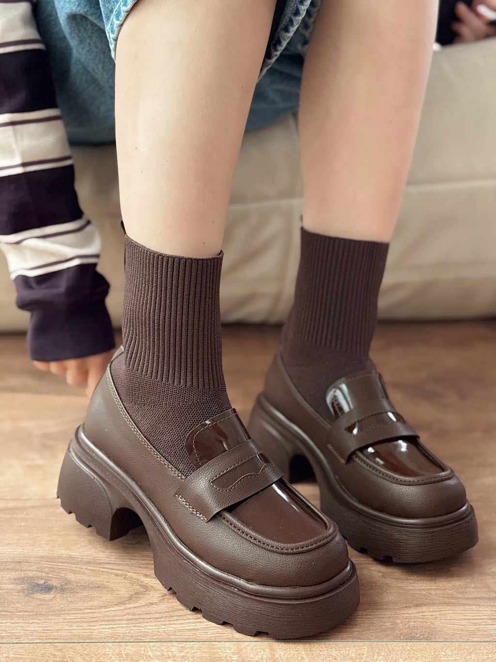 Wanye Premium Kahverengi Triko Streçli Bot