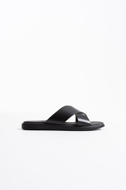 Weasley Premium Black Genuine Leather Slippers