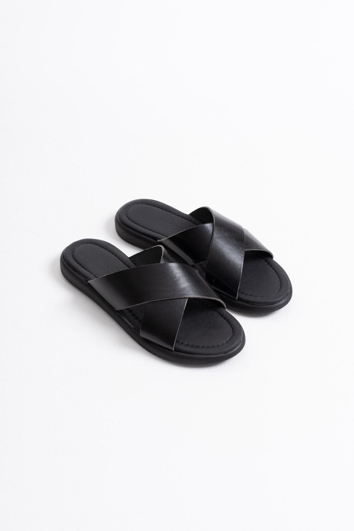 Weasley Premium Black Genuine Leather Slippers