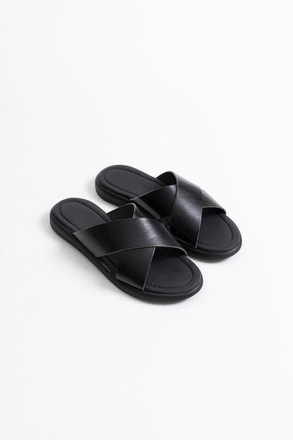 Weasley Premium Black Genuine Leather Slippers