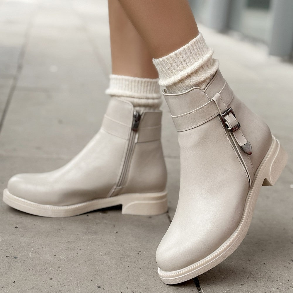 Wiota Beige Heeled Zippered Boots