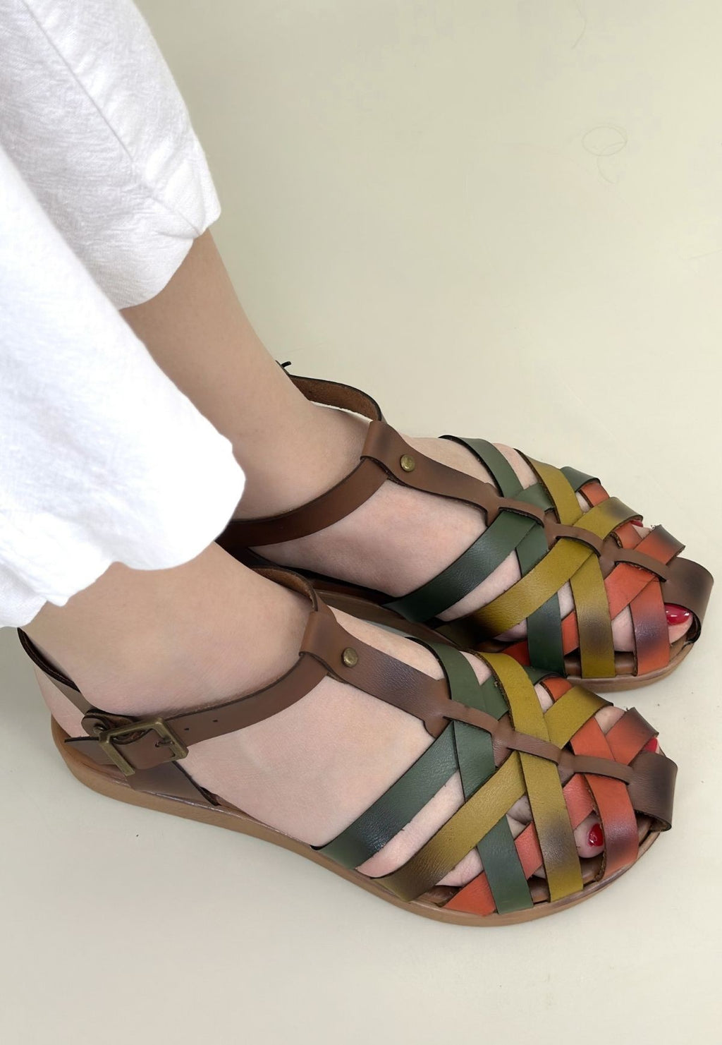 Woji Gladyatör Model Taba Hakiki Deri Kemerli Sandalet