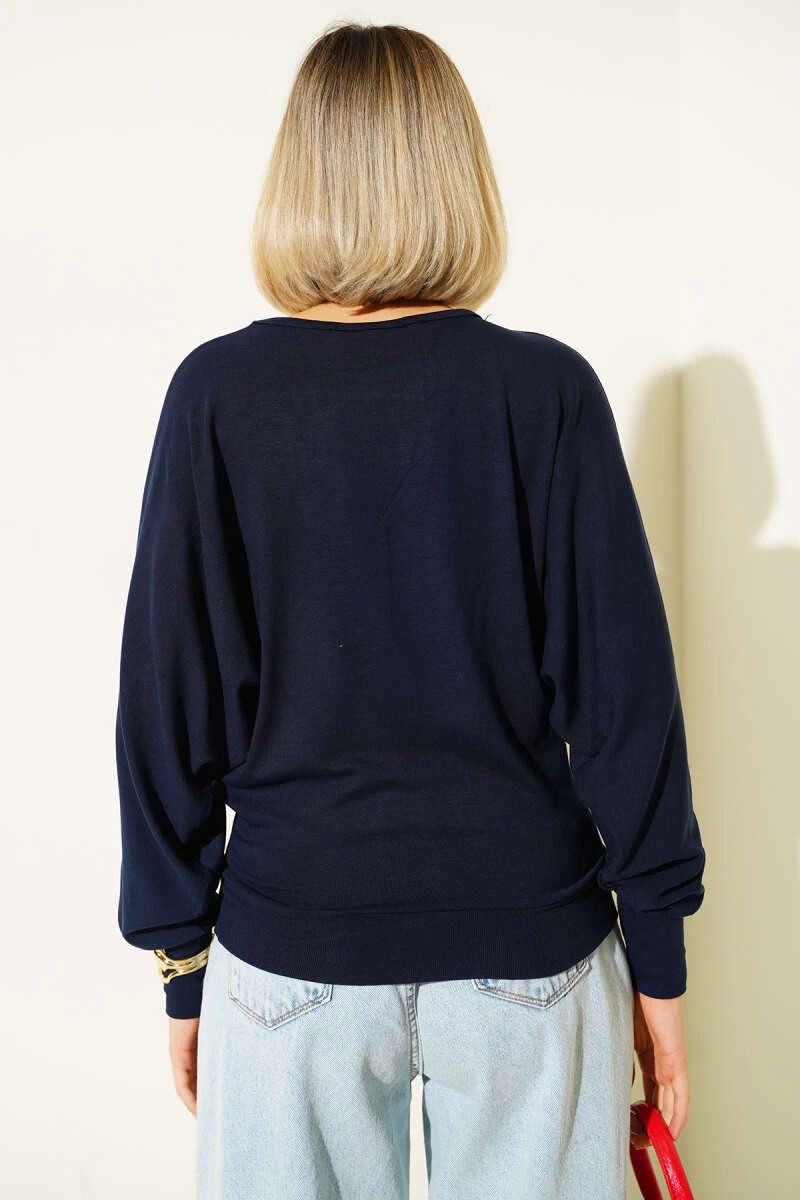 Yarasa Kol Salaş Bluz Lacivert