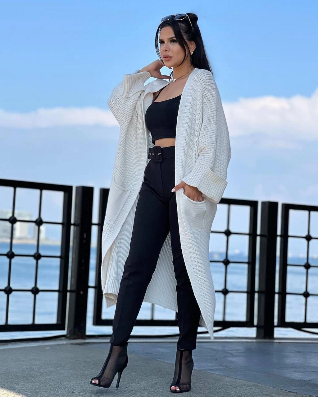 Yarasa Kol Uzun Triko Hırka Beyaz