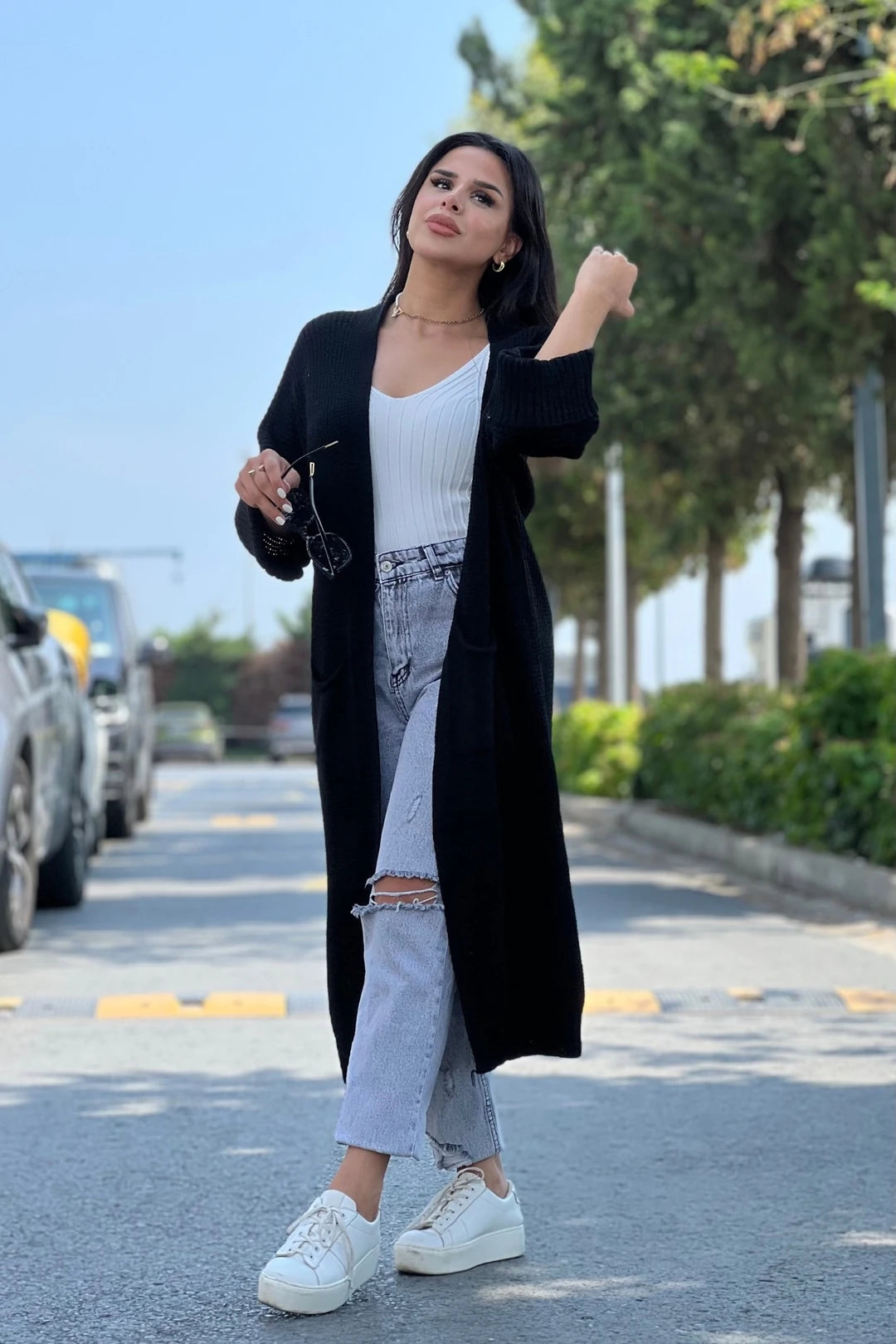 Yarasa Kol Uzun Triko Hırka Siyah