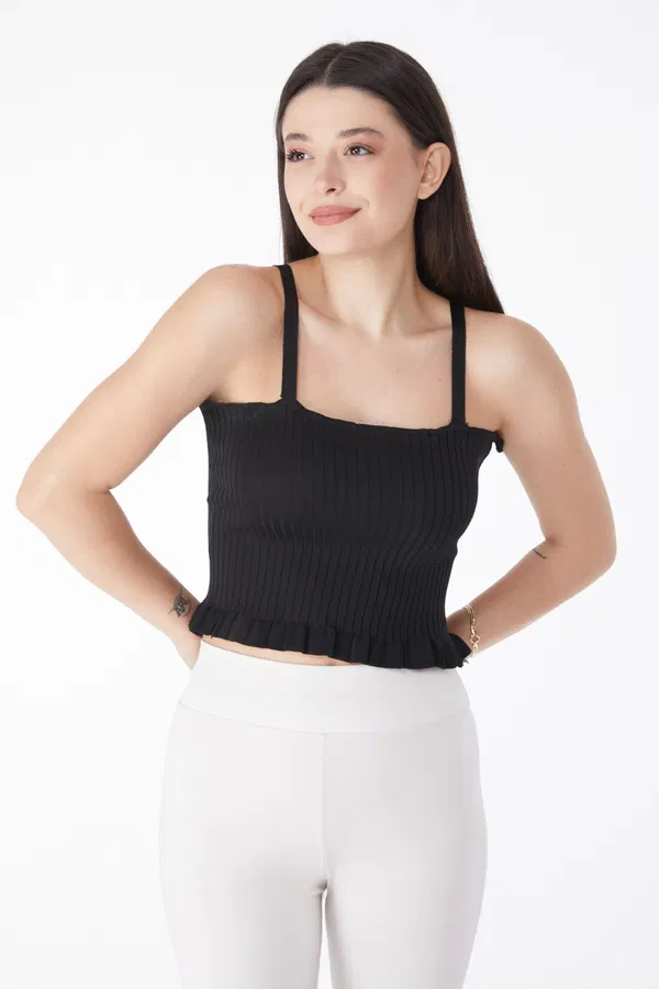 Yazlık Triko Crop Siyah