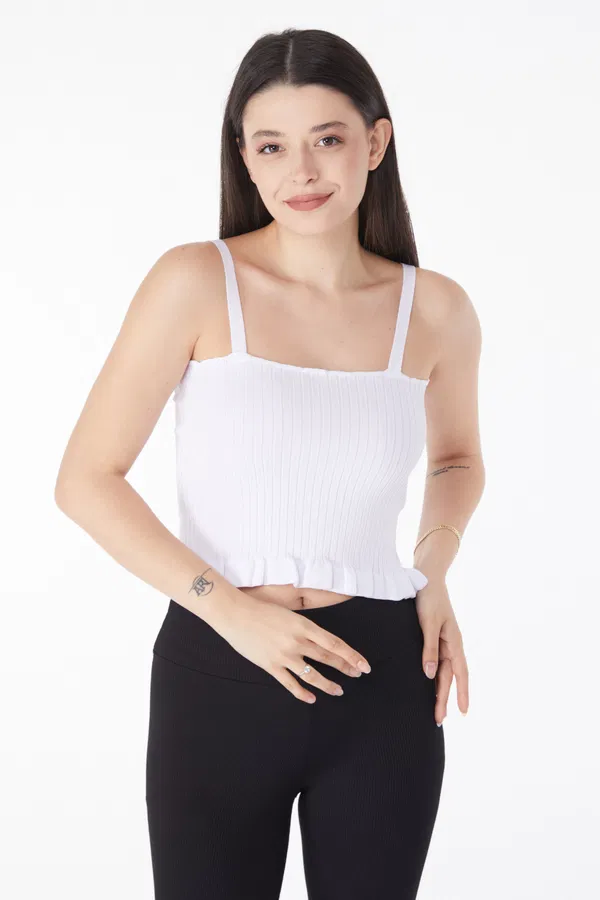 Yazlık Triko Crop Beyaz