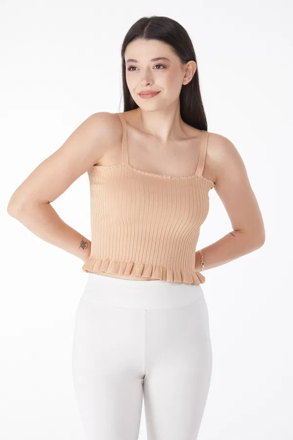 Yazlık Triko Crop Vizon