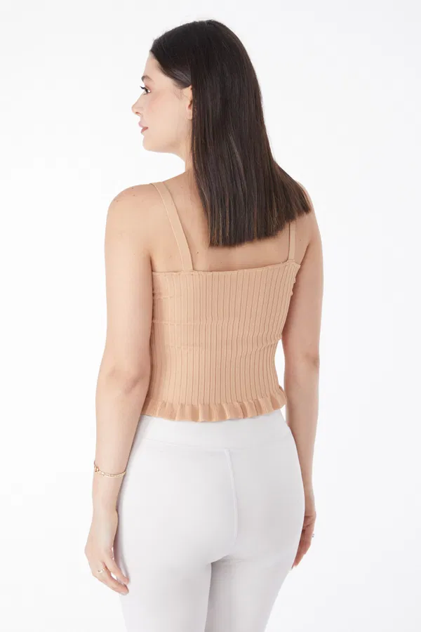 Yazlık Triko Crop Vizon
