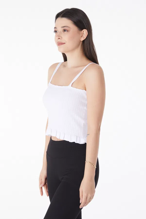 Yazlık Triko Crop Beyaz