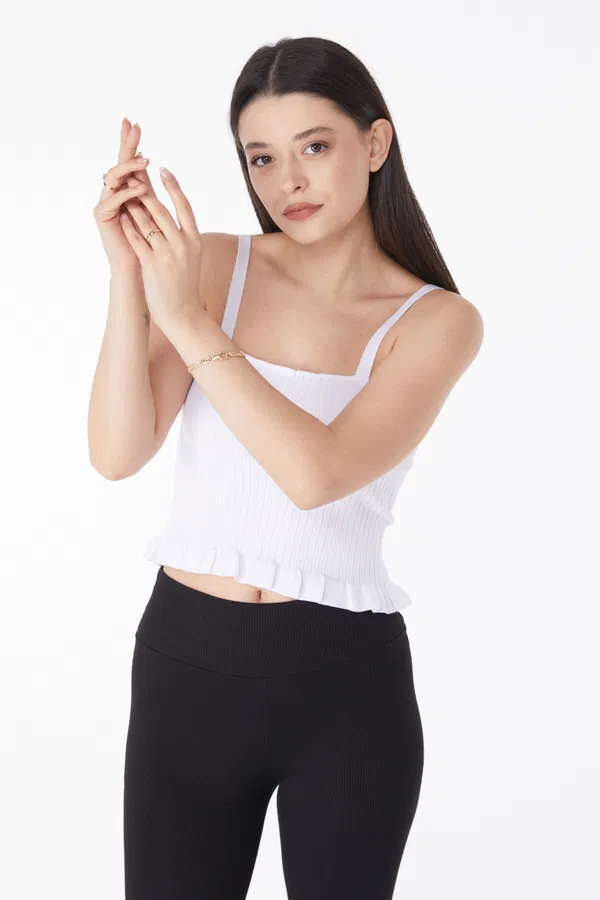Yazlık Triko Crop Beyaz