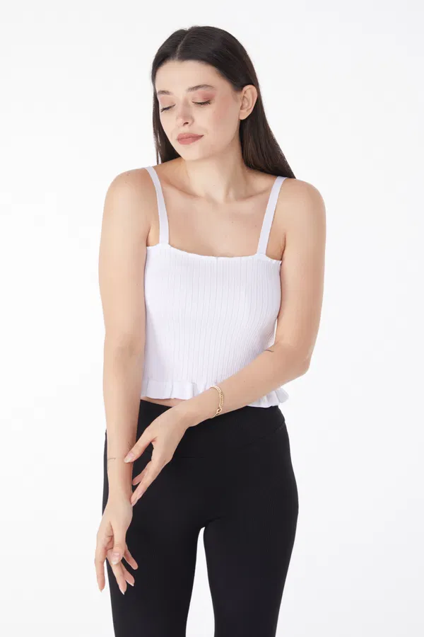 Yazlık Triko Crop Beyaz