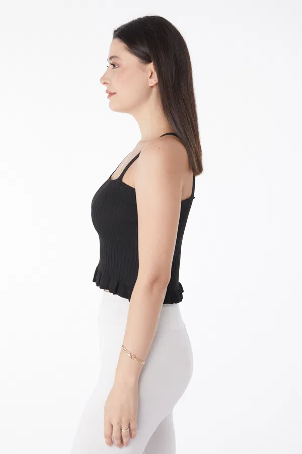 Yazlık Triko Crop Siyah