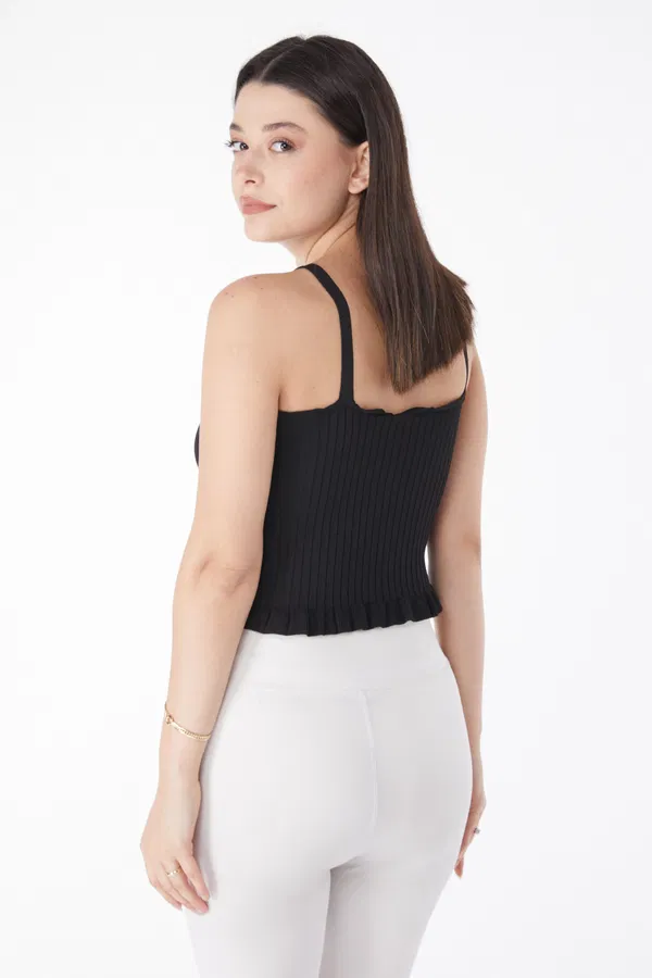 Yazlık Triko Crop Siyah