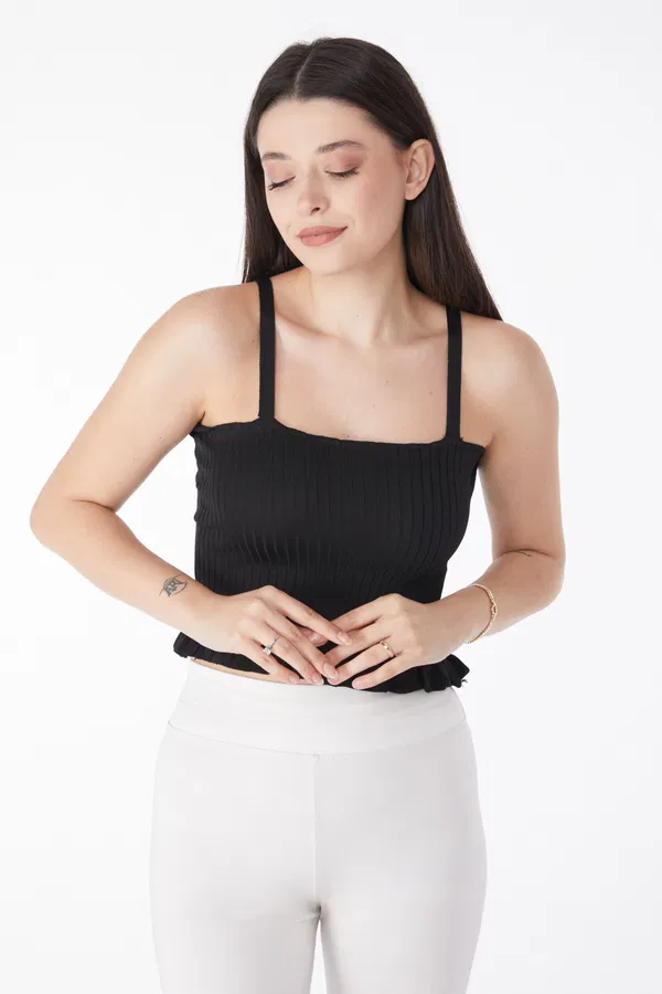 Yazlık Triko Crop Siyah