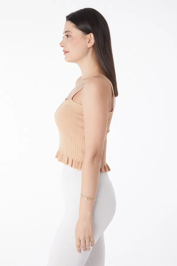 Yazlık Triko Crop Vizon