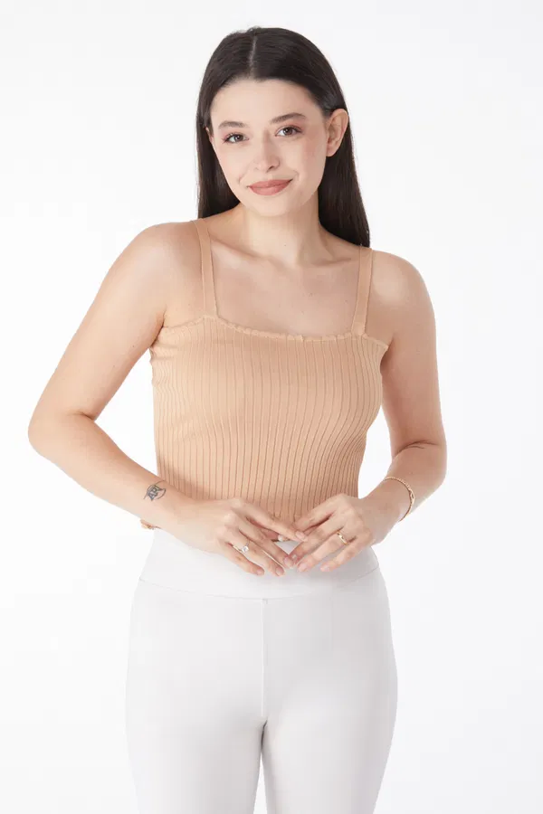 Yazlık Triko Crop Vizon