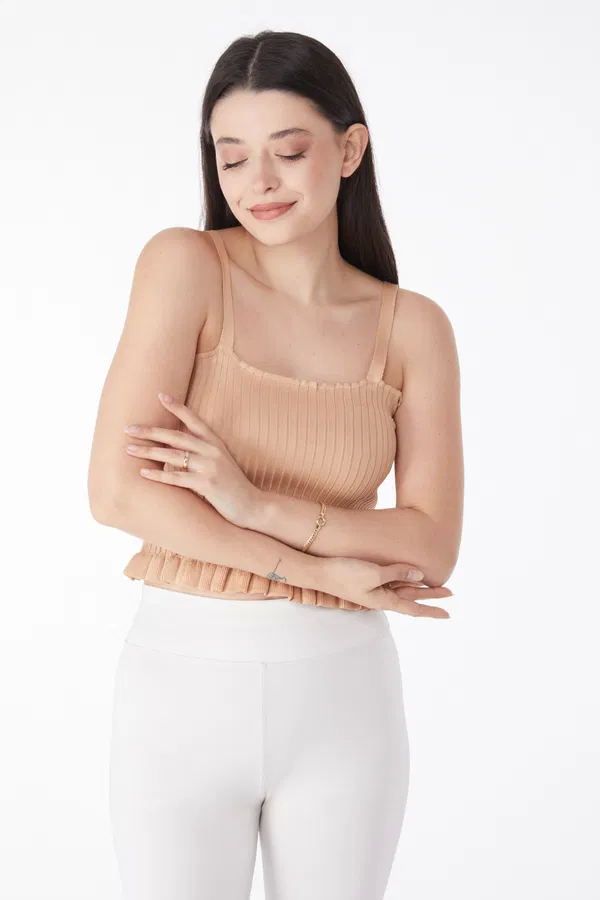 Yazlık Triko Crop Vizon