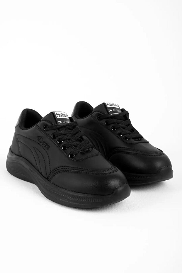 Yexo Premium Süper Ortopedik Bağcıklı Siyah Kadın Sneaker