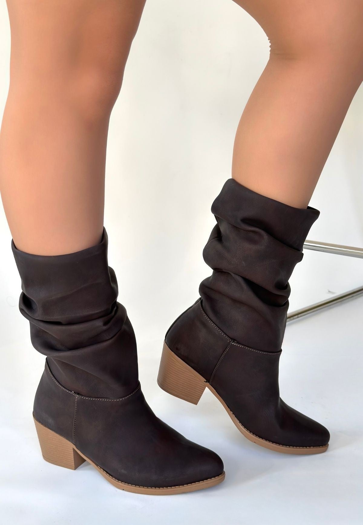 Yox Premium Acı Kahve Nubuk Körüklü Topuklu Kadın Bot