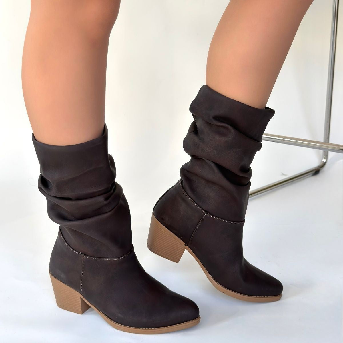 Yox Premium Acı Kahve Nubuk Körüklü Topuklu Kadın Bot