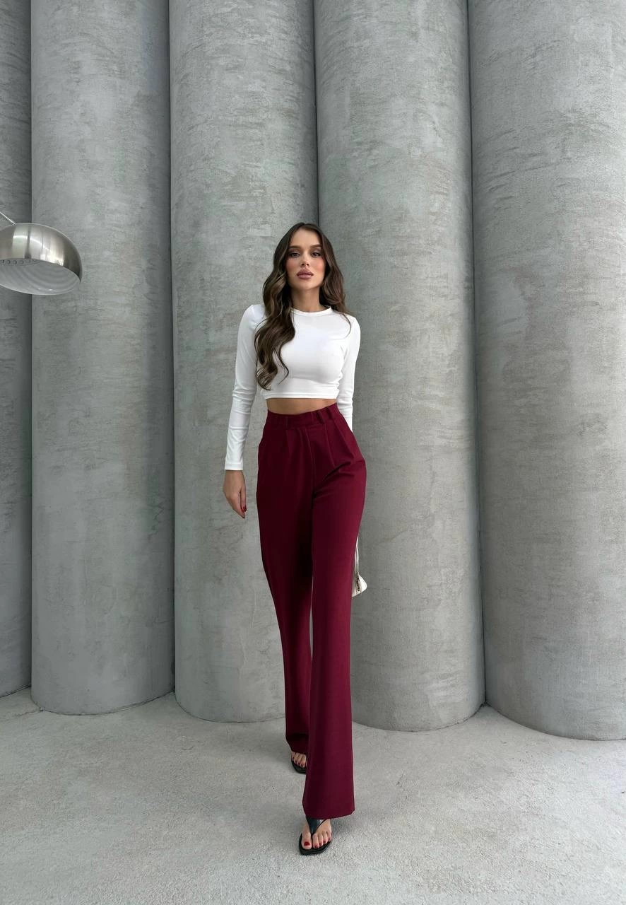 Yüksek Bel Bordo Kadın Kancalı Pantolon