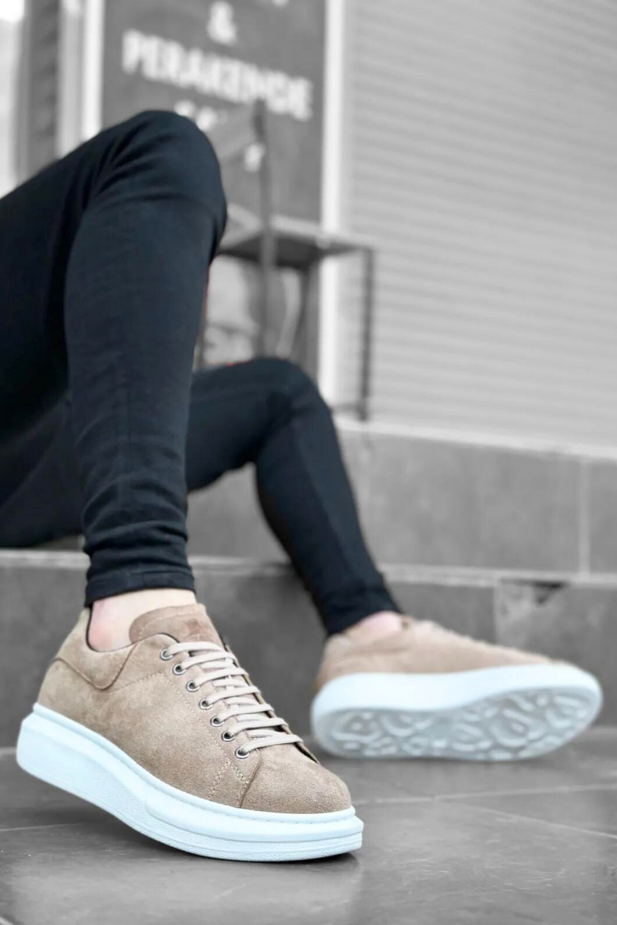 Bull Bağcıklı Tarz Erkek Rahat Krem Süet Sneaker