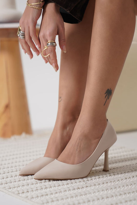Zelena Premium Kadın Mat Bej Stiletto