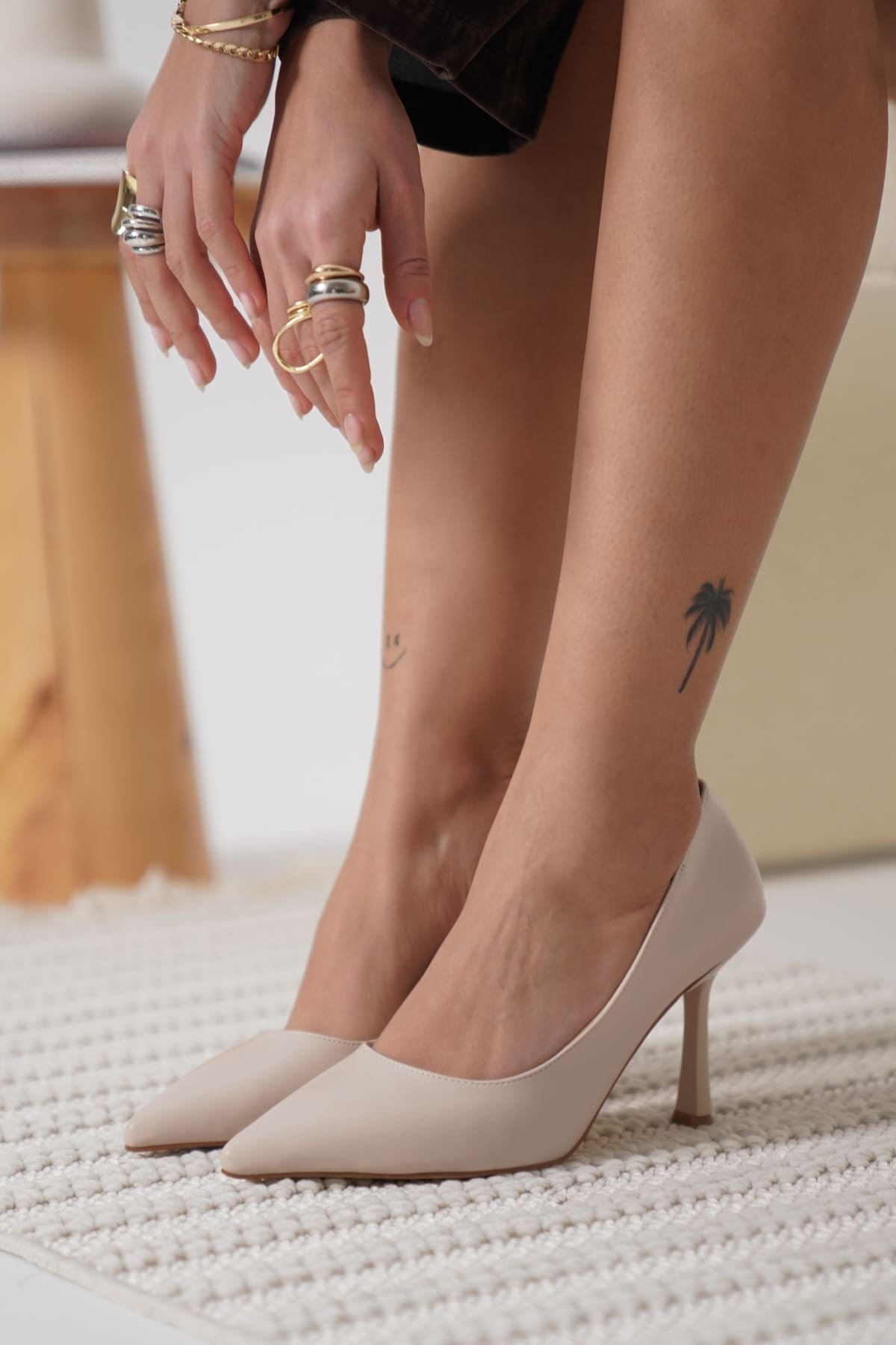 ZR08MS26 Premium Kadın Mat Bej Stiletto 8 cm