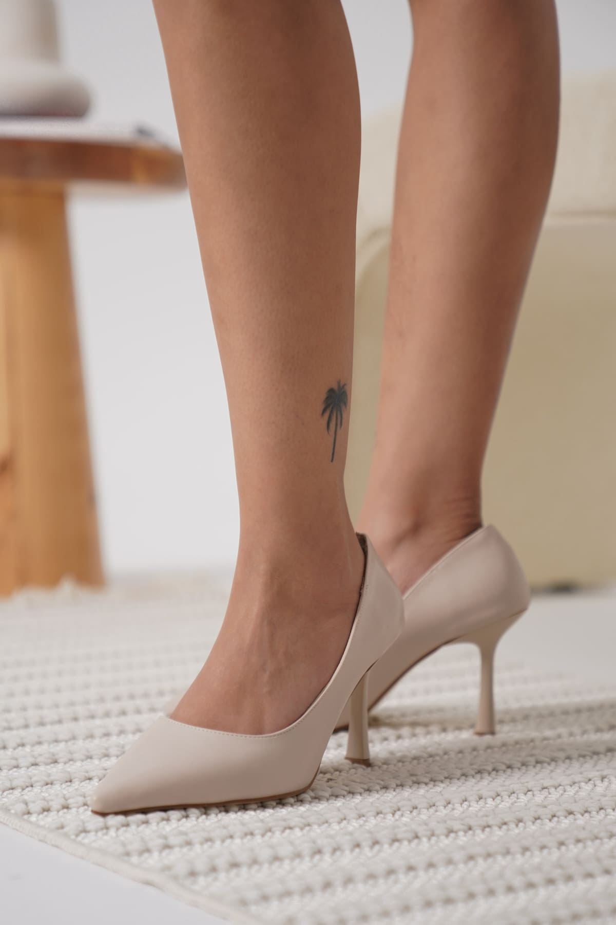 ZR08MS26 Premium Kadın Mat Bej Stiletto 8 cm