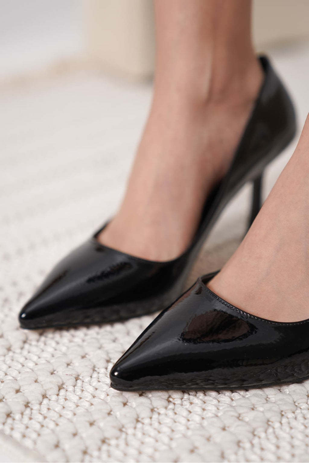 ZR08MS26 Premium Kadın Siyah Kırşık Rugan Stiletto 8 cm