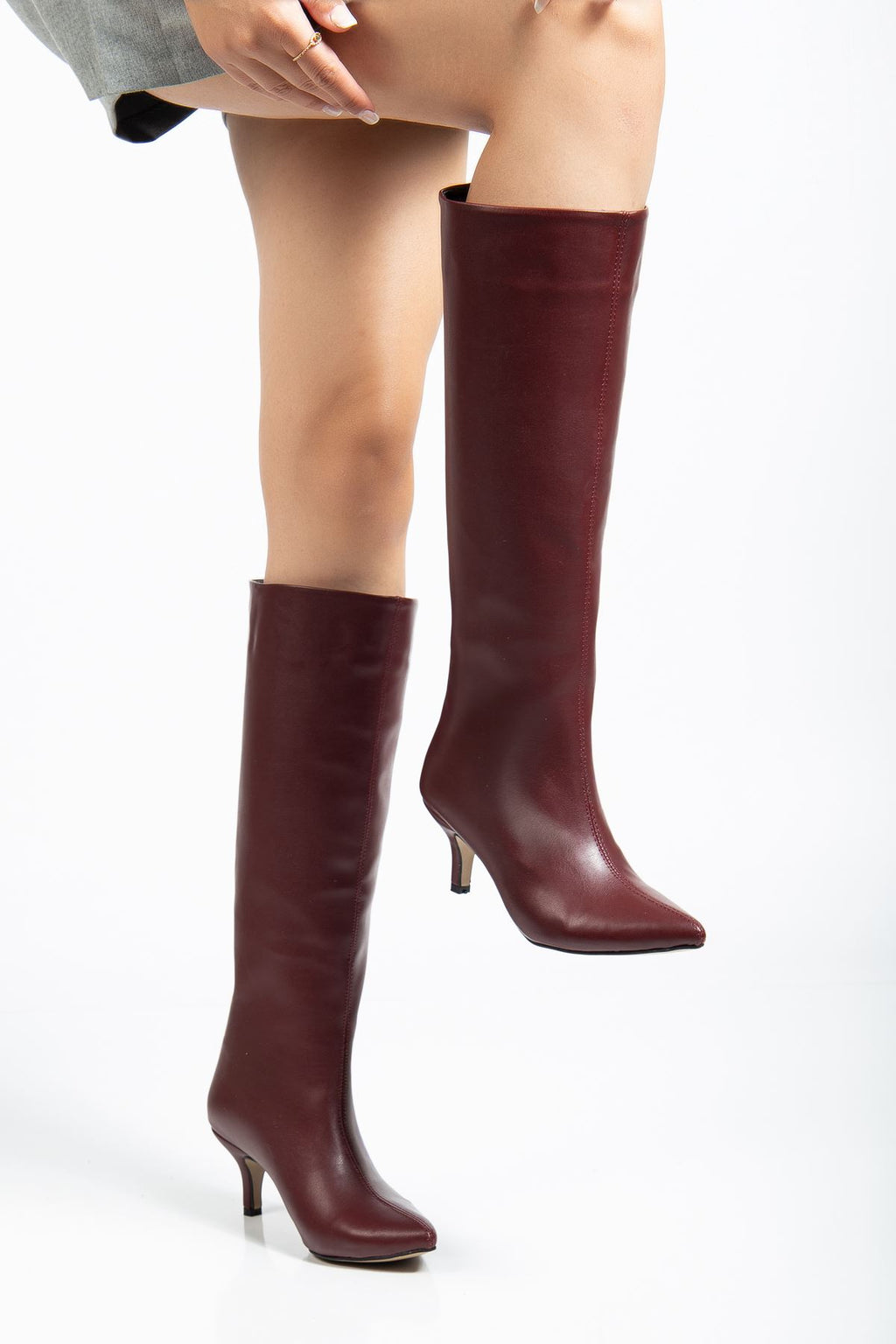 ZRİNX-2025 Premium Bordo İnce Topuklu Günlük Kadın Çizme 6,5 cm
