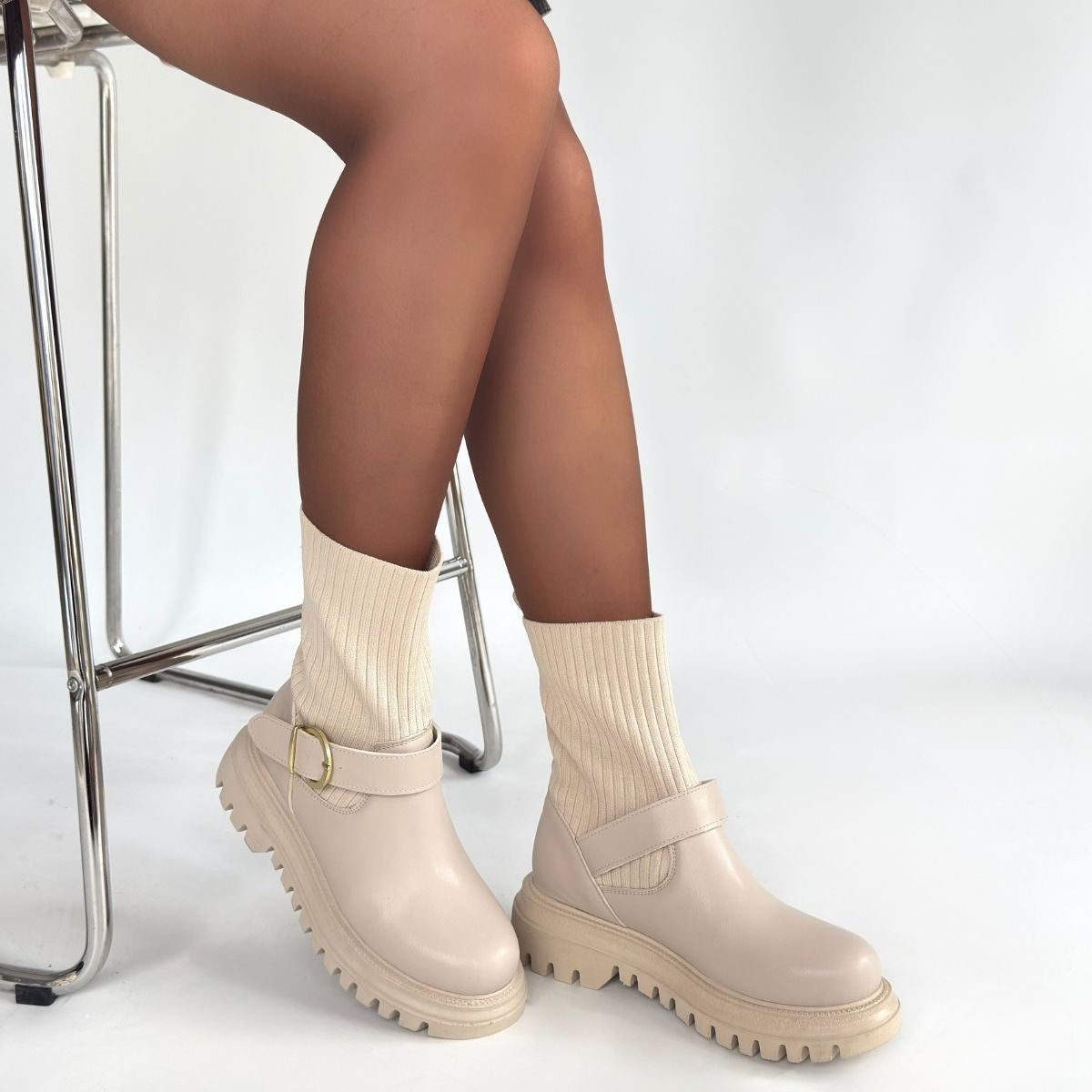 Zerta Premium Bej Rugan Streçli Kadın Bot