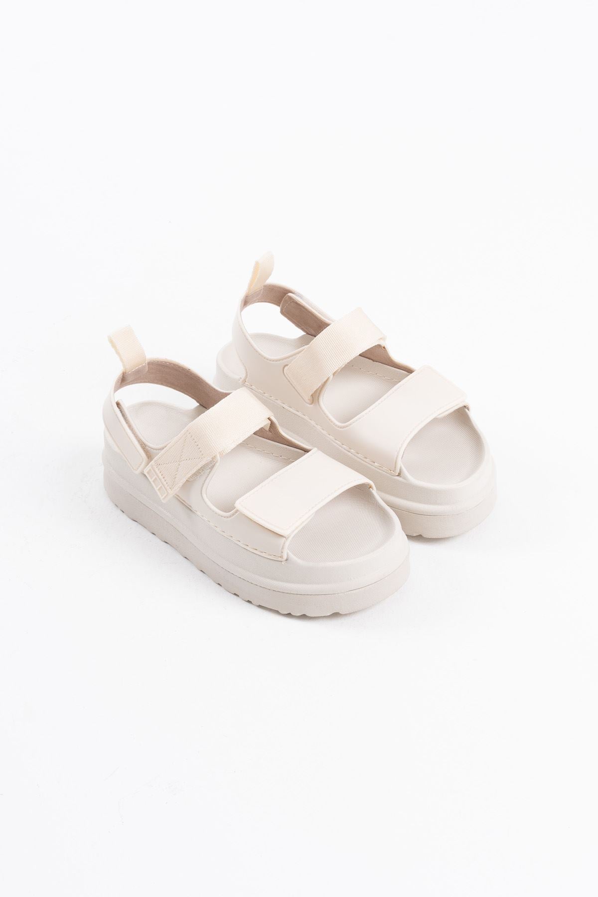 Zeta Premium Velcro Beige Women's Sandals