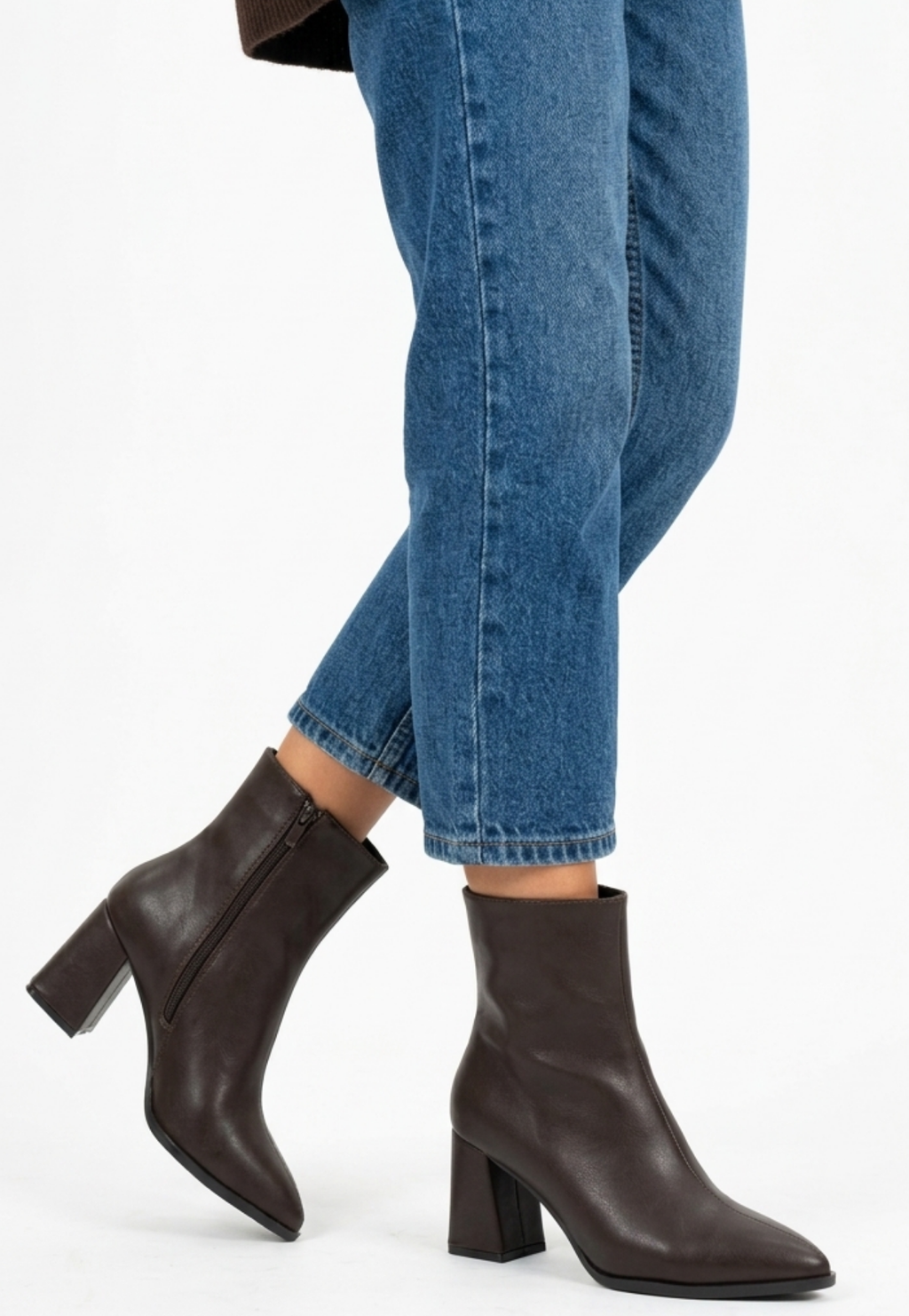ZRNE-B08 Premium Sivri Burun Kahve Topuklu Bot 7 cm