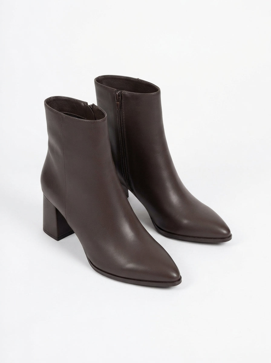 ZRNE-B08 Premium Sivri Burun Kahve Topuklu Bot 7 cm