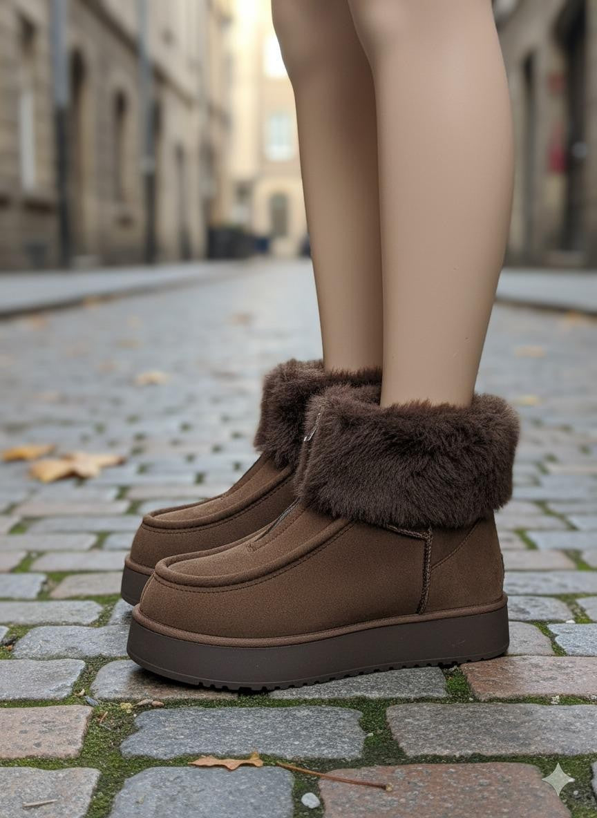 Zinya İçi Kürklü Önden Fermuarlı Premium Kahve Süet Bot