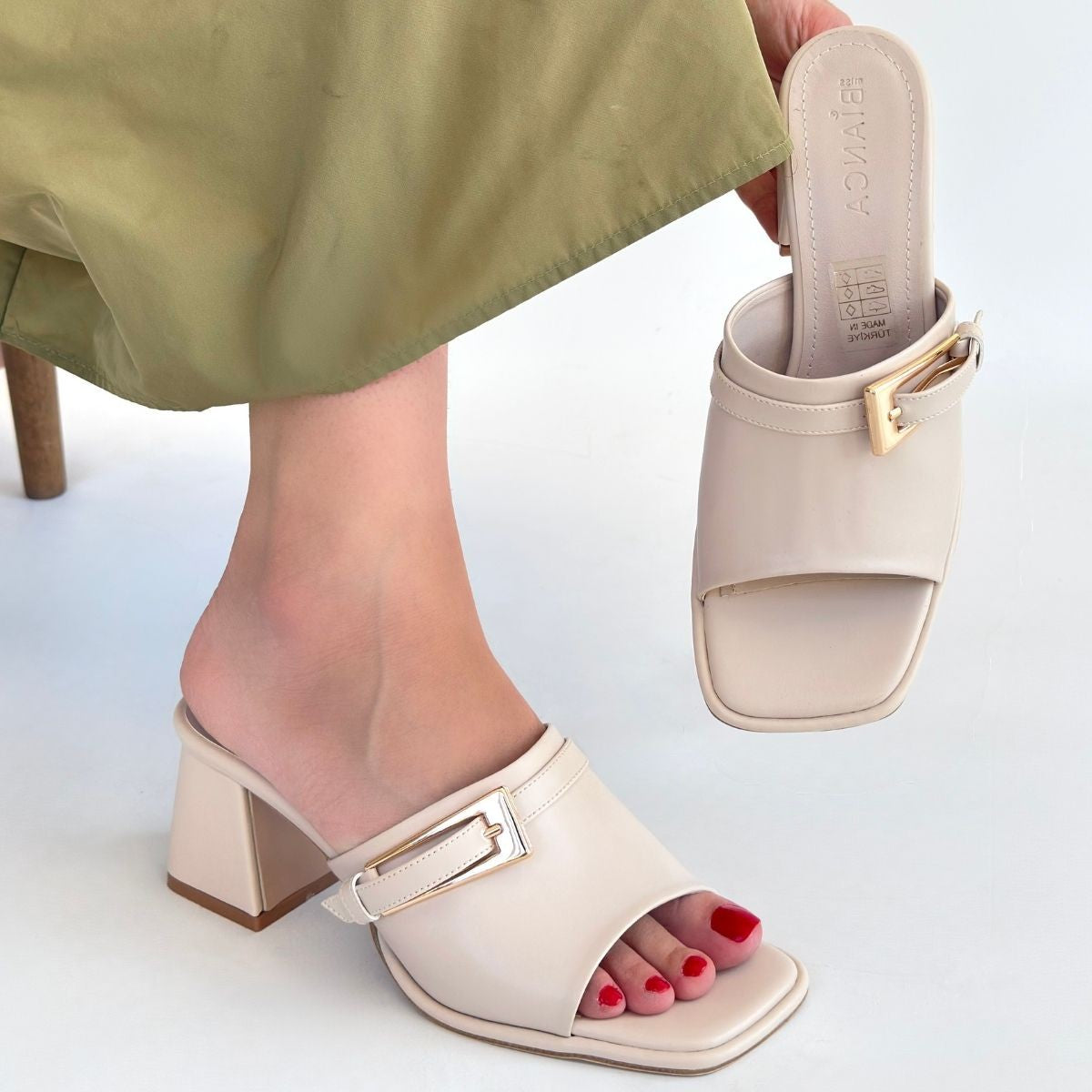 Ziva Beige Heeled Slippers