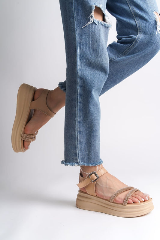 ZLOHE Buckled Stoned Striped Orthopedic Women's Sandals - Ten