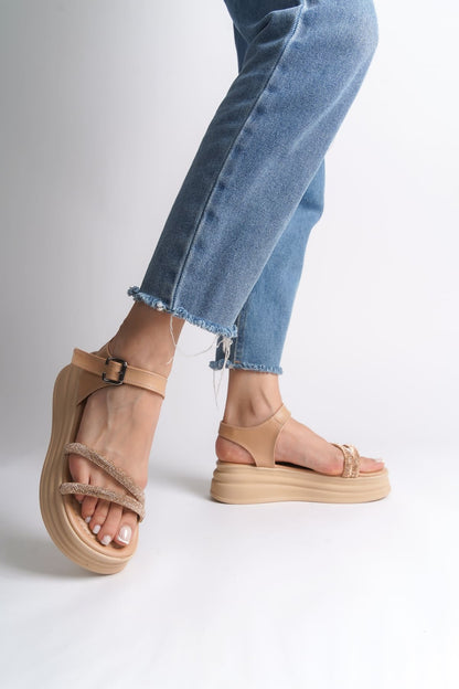 ZLOHE Buckled Stoned Striped Orthopedic Women's Sandals - Ten