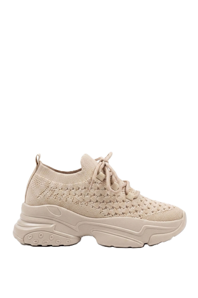 ZR-2024 Yüksek Kalite Bej Bağcıklı Triko Taşlı Slip-On Kadın Spor Ayakkabı