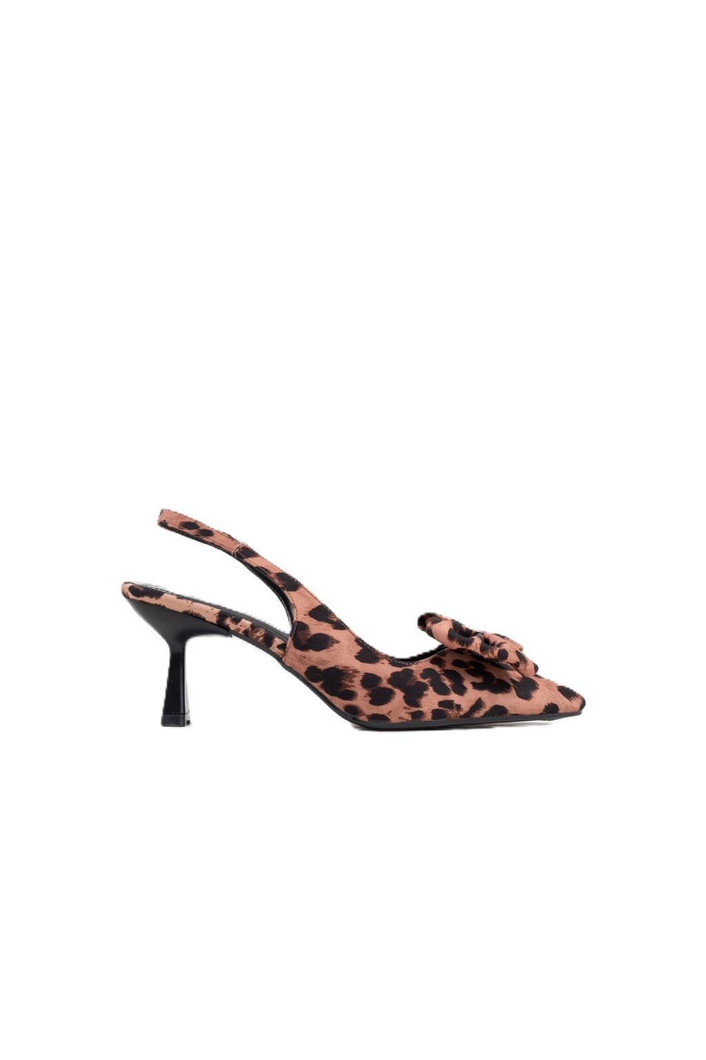 ZR-T1 Premium Leopar Fiyonklu Kitten Topuklu Slingback Kadın Topuklu Ayakkabı