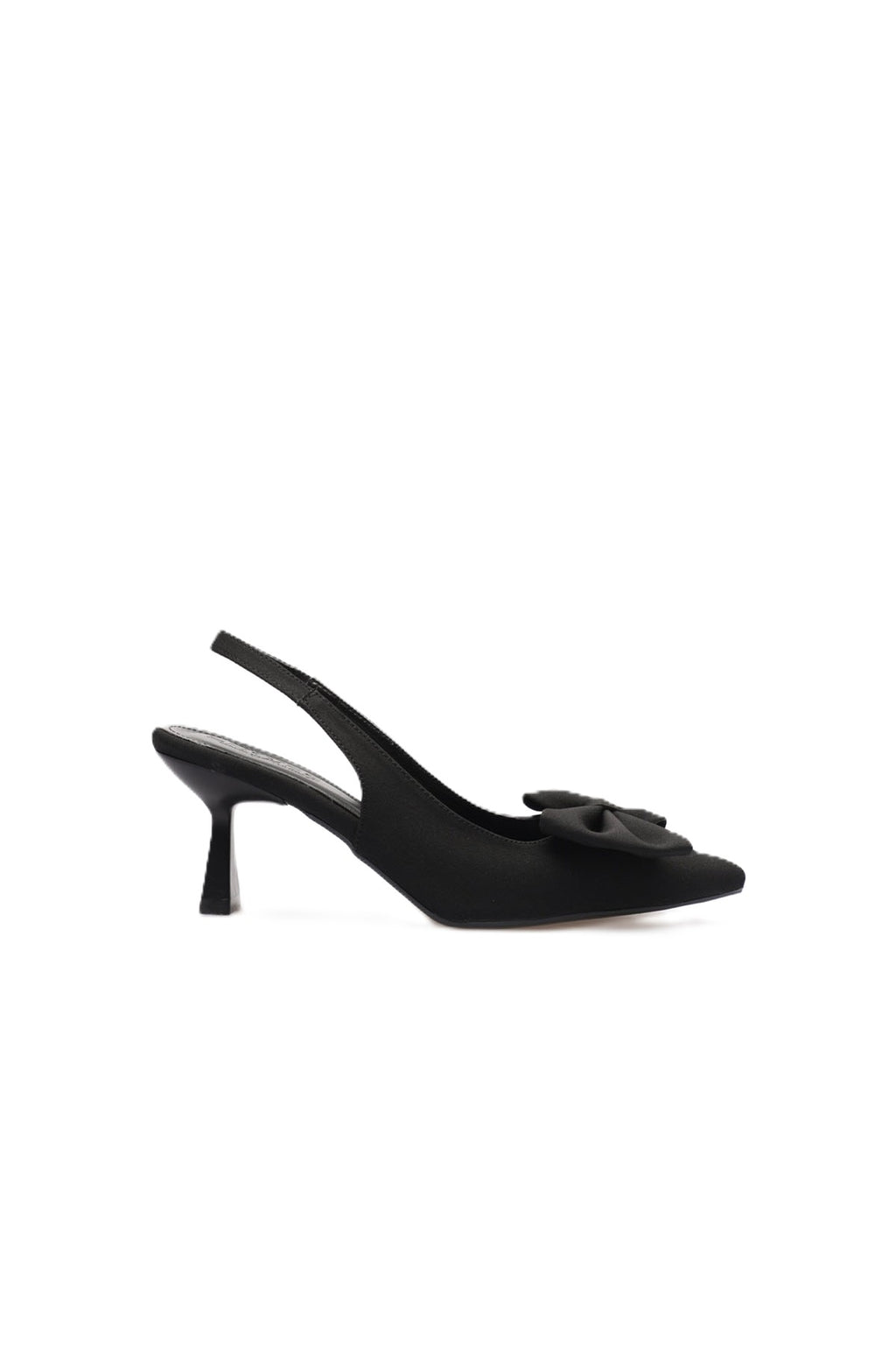 ZR-T1 Premium Siyah Fiyonklu Kitten Topuklu Slingback Kadın Topuklu Ayakkabı