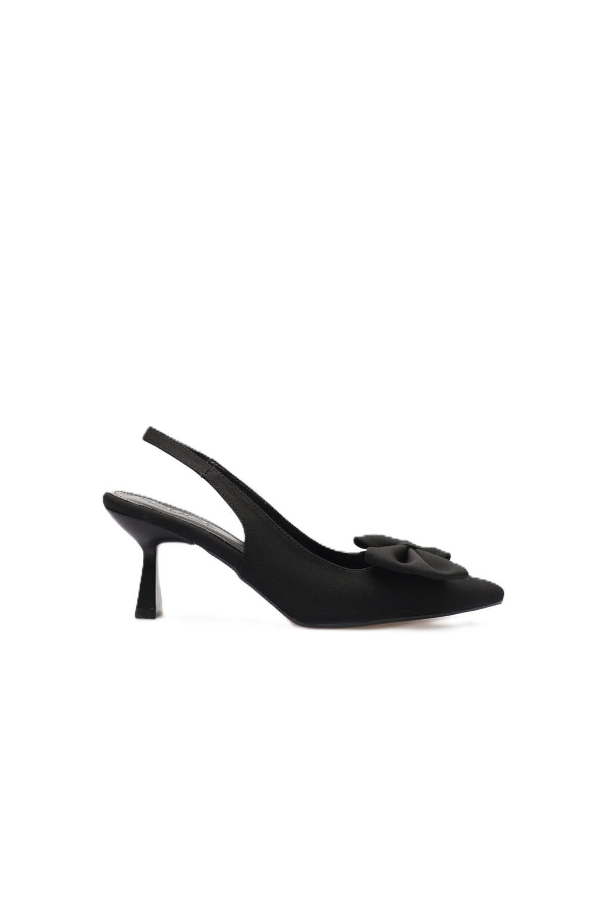 ZR-T1 Premium Siyah Fiyonklu Kitten Topuklu Slingback Kadın Topuklu Ayakkabı