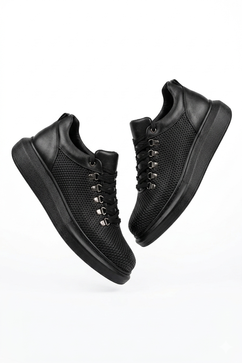 ZRC021 Yüksek Kalite Dokulu Günlük Erkek Sneaker Siyah