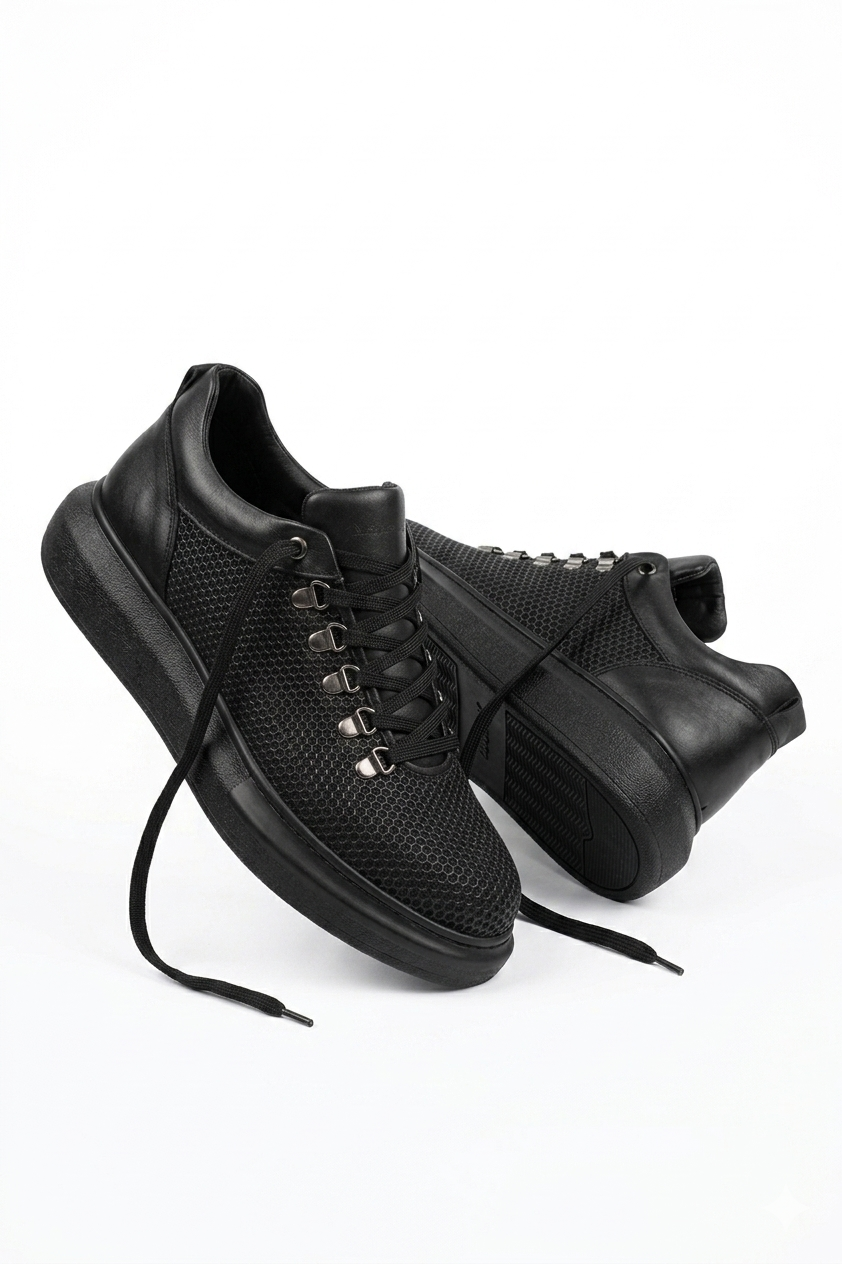ZRC021 Yüksek Kalite Dokulu Günlük Erkek Sneaker Siyah