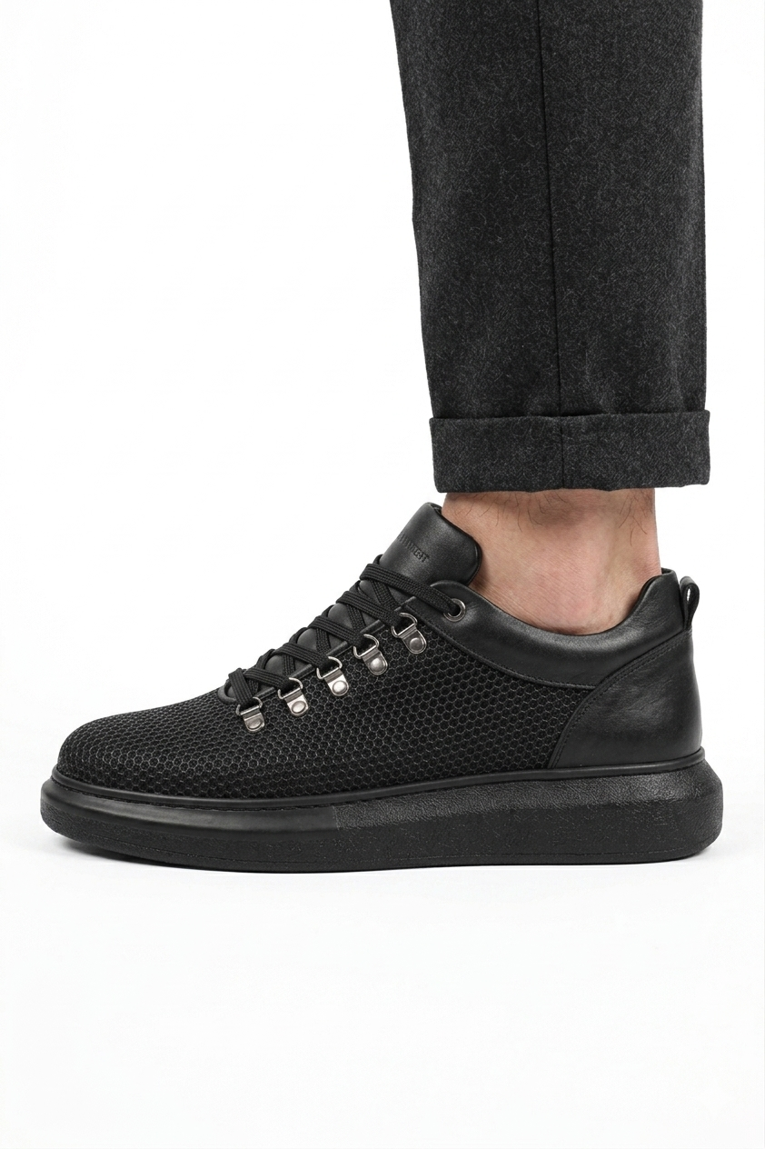 ZRC021 Yüksek Kalite Dokulu Günlük Erkek Sneaker Siyah